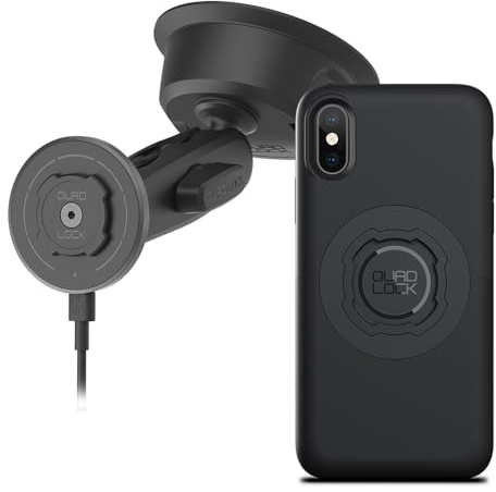 Quad Lock Heavy Duty Suction Car Phone Mount with MAG Phone Case and MAG Wireless Charging Head for iPhone X/XS