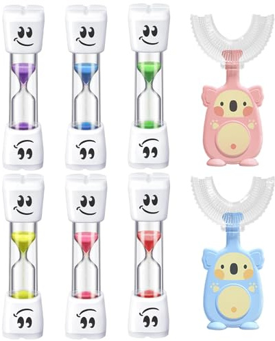 6 Pcs Sanduhr Zähneputzen Zahnputzuhr Kinder Sanduhr 2 Minuten Zähneputzen Mit 2 Kinder Zahnbürste Geeignet Zum Zähneputzen, Kochen, für Büroarbeiten und Andere Aktivitäten Von Kindern
