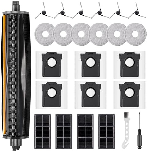 TriCut-Bürste X40 Zubehör | 25 Stück Ersatzteile für Dreame X40 Ultra Complete/L10s Ultra Gen 3/L40 Ultra/X40 Master/Mova P50 Pro Ultra Saugroboter,6 Staubbeutel 6 Wischpads 1 Hauptbürste 6 Filter