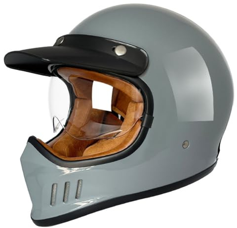 Full Face Motorrad Helm Vintage Integralhelm Scooter Retro Classic Crash Racing Touring DOTECE Zertifiziert Integriert Motorradhelm Vollvisierhelm Für Männer Und Frauen 5,XXL:63-64CM