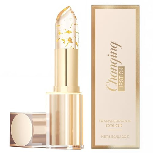 Rossetto Cambiante con pH, Gold Balsamo per Labbra Trasparente, Naturale Vegano, Tenuta 24 Ore, Non Cola