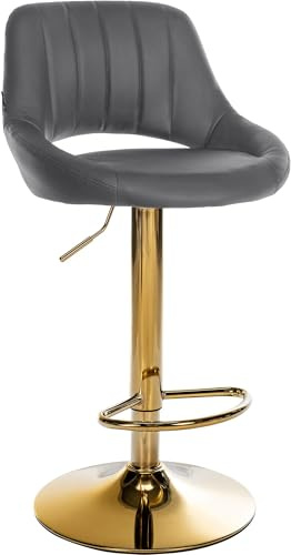 CLP Barhocker höhenverstellbar mit Lehne Milet, Barstuhl gepolstert Kunstleder, Tresenstuhl mit Metallgestell drehbar, Farbe:grau, Gestell Farbe:Gold