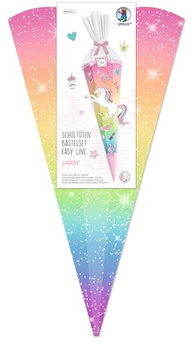 Ursus 1005 00 02 - Schultüten Bastelset Easy Line Einhorn, 6-eckig, Höhe ca. 68 cm, Durchmesser ca. 20 cm, inkl. Bastelanleitung und Vorlagebogen, zum Selbstbasteln, für die Einschulung