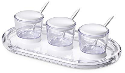 OMADA Vassoio Porta Marmellate, Salse con Coperchi e Cucchiaini in Acrilico | Ideale per Servire Confetture, Marmellate o Salse Senza Sporcare, Vassoio Salvagoccia Abbinato