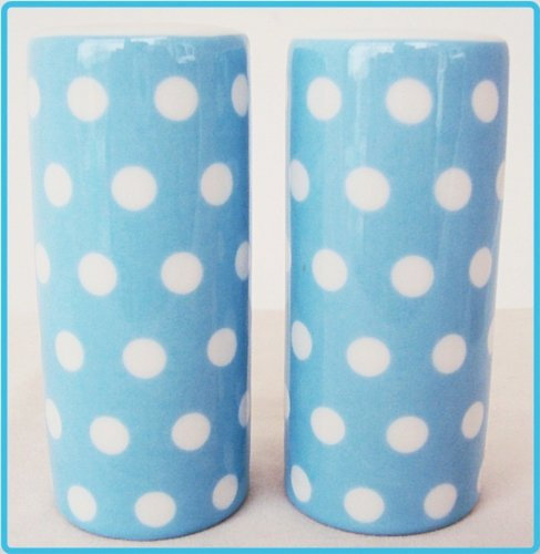 Baby Light Blue Dots Salt and Pepper Ceramic Porcelain Round Salt & Pepper Cruet Set Free UK Delivery