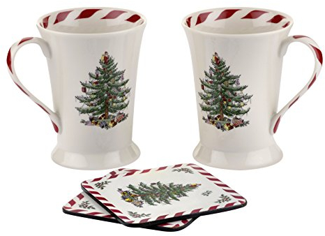 Spode Christmas Tree Pfefferminz-Tasse und 10,2 cm quadratischer Untersetzer, 284 ml