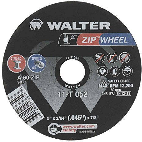 WALTER 11T052 5x3/64x7/8 ZIP WHEEL Hochleistungs-Trennscheiben Typ 1 A60 Aluminiumoxid, 25 Stück für Gusseisen, Blech, Edelstahl und Stahl, kompatibel mit Winkelschleifmaschine, Tischschleifmaschine