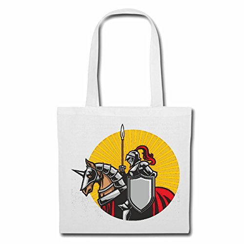 Reifen-Markt Tasche Umhängetasche RITTER LOGO MIT PFERD RITTER SCHWERT RITTERRÜSTUNG RITTERBURG RITTERHELM SCHUTZSCHILD Einkaufstasche Schulbeutel Turnbeutel in Weiß