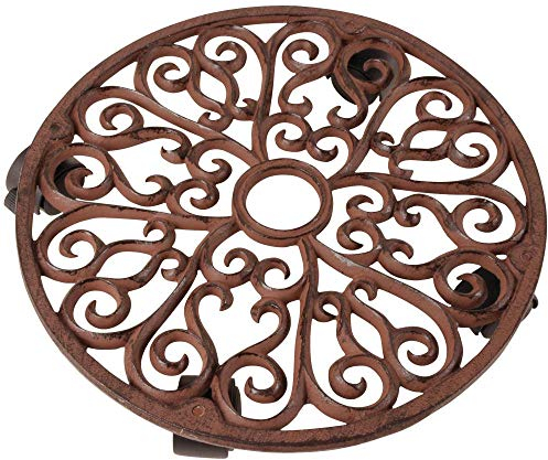 Esschert Design Pflanzenroller, Blumenroller aus Gusseisen, rund, Größe L Ø ca. 35 cm