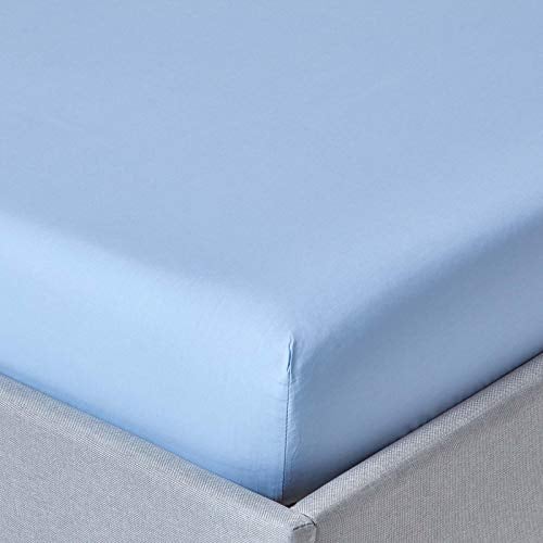 HOMESCAPES Light Blue Deep Fitted Sheet (12”) Double 200 TC 400 Thread Count Equivalent Pure Egyptian Cotton Bed Sheet with Fully Elasticated Skirt