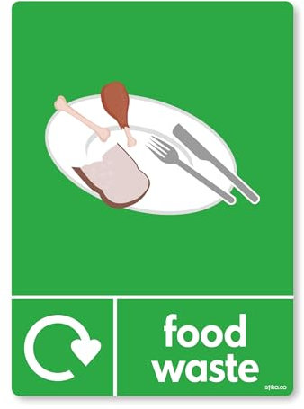 WRAP Recycling Signs - Self Adhesive Vinyl Sticker for Good Recycling - Recycle Now Signs, 200 x 60mm - Conforms to BS EN ISO 7010 Standards (Food Waste, A5-210x148mm)
