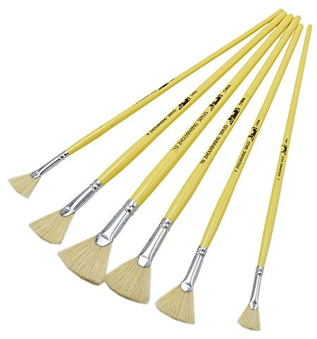 Juego de 6 pinceles de pintura al óleo con forma de abanico, cerdas de cerdo, para acuarela, artistas, suministros de arte profesionales