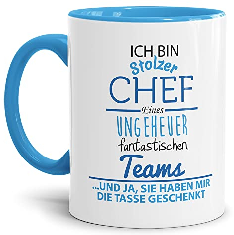 Tasse mit Spruch Chef Innen und Henkel Blau - Kaffeetasse/Mug/Cup - Qualität Made in Germany