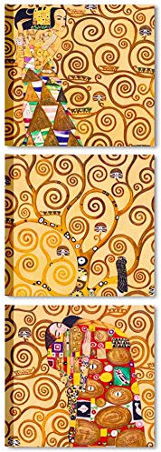 Quadri L&C ITALIA Quadro Albero della Vita Tris di Klimt - Quadretti da Parete per Soggiorno Cucina Camera da Letto 25 x 25 Stampa su Tela