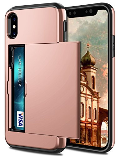 Coolden for iPhone XS Max Case Wallet Cover Armor Shockproof Heavy Duty Protective Hard PC Back Soft TPU Bumper Card Holder Slot Wallet Cases Cover for iPhone XS Max Phone Case (Rose Gold)