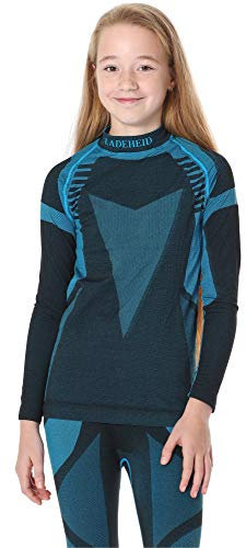 Ladeheid Kinder Mädchen Jungen Thermoaktives Langarm Shirt LASS0007 (Schwarz/Türkis, 122-128)