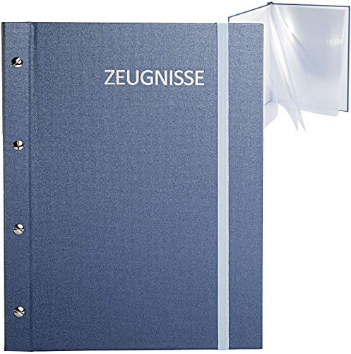 alles-meine.de GmbH Zeugnismappe/Dokumentenmappe/Zeugnisringbuch - Zeugnisse Metallic Effekt - BLAU - A 4 - GEBUNDEN & Erweiterbar - Schraubalbum - mit 24 festen Seiten - R..