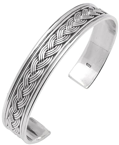 Treasure Bay Herren-Armreif aus massivem 925er-Sterlingsilber, geflochtenes Detail, Armreif für Herren, Einheitsgröße, Sterling-Silber, Kein Stein