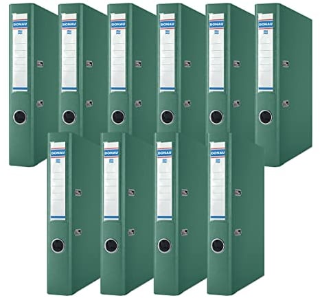 DONAU Premium Ordner Schmal 10er Pack/DIN A4 / 5 cm / 10 Stück/Grün/Kunststoffbezug PP/Carton Papier Schlitzordner Büroordner Aktenordner Ringordner/Grünen Punkt