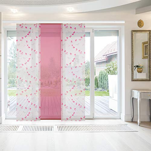 Bestlivings Elena Lot de 3 panneaux japonais avec impression/motif - 60 x 260 cm (l x h) - Paradis framboise - Avec accessoires - Rideau coulissant avec imprimé