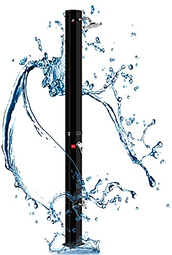 AufuN Gartendusche Solar Aussendusche 40 Liter Solardusche Warmes Wasser max. 60°C, Außendusche Pooldusche mit Duschkopf Für handelsübliche Gartenschläuche geeignet, Schwarz