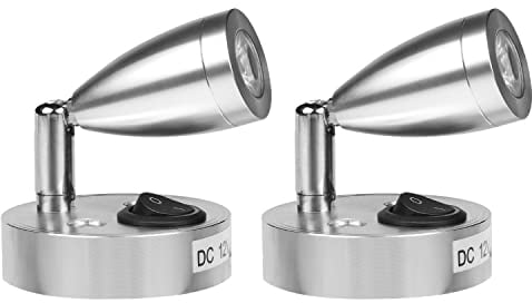 CPROSP 2er 12V LED Leselampe Wohnmobil, aus Aluminium, mit Eigenem Schalter, Warmweiß, 3000-3500K, 220lm, 60 * 96mm, Silber