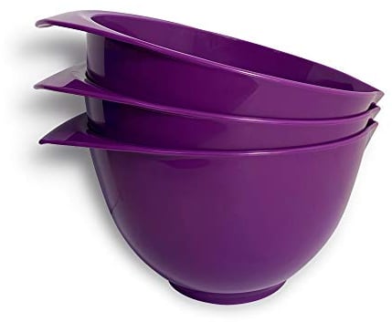 WePrep Mixing Bowl with spout and Handle | Purple Set of 3 | Beautifully Bright Coloured Bowl Set | Compact, Stackable & Ergonomically Designed | Proudly Made in The UK