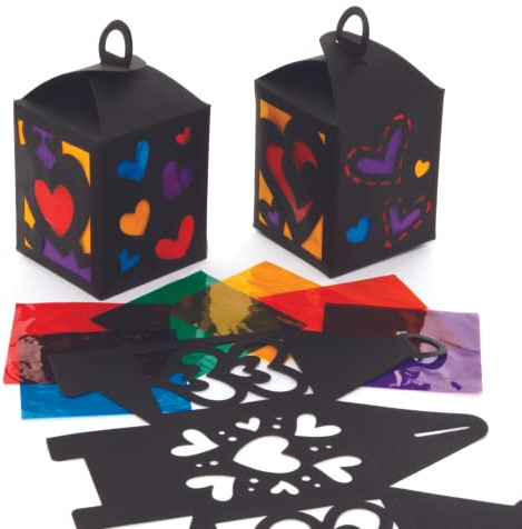 Baker Ross AX727 Herz-Laternen-Sets – 4 Stück, Buntglas-Papier für Kinder zum Dekorieren für Valentinstag, Mittel