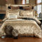 Satin Bettwäsche 135x200 cm 4teilig Golden Gold Blumen Blumenmuster Deckenbezug Glatt Luxus Jacquard Bettbezug Luxuriös Romantisch Wendebettwäsche Set mit Reißverschluss und Kissenbezug 80x80cm