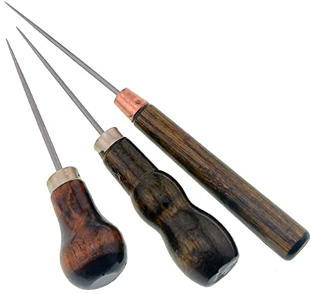 Ahle Werkzeug Holz Leder Handwerk Ahle Leder Nähen Werkzeuge Ahle Werkzeug Nähen Ahle mit Holzgriff Awl Tool Locher Holzgriff Ahle Werkzeug Set für Leder Segeltuch Tasche Schwerer Stoff 3 Stück