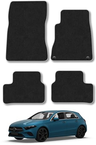 Mercedes A-Class (2018+) Carpet Car Mats | Grey Edge Trim Tailored Fit Floor Mats Full Coverage Protection Accessories Easy Clean Anti Slip Made in the UK