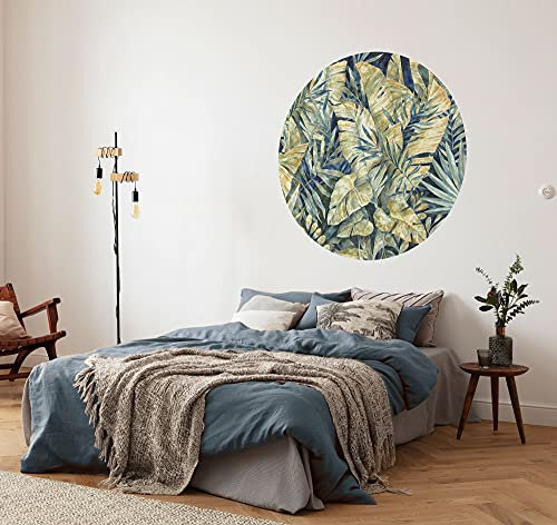 Komar Dot D1-090 Papier peint photo rond et autocollant - Feuilles tropicales - Diamètre : 125 cm - Palmiers, papier peint, mur, chambre à coucher, salon, décoration murale
