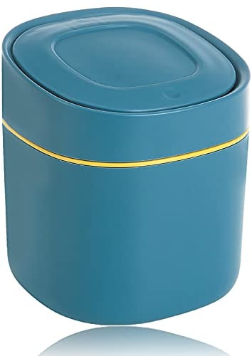 Table Trash Can, Desk Bin with Lid, Mini Cosmetic Bin, for Bathroom, Kitchen, Office, Portable Lid Removable, Blue