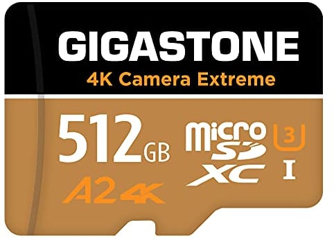 [5 Jahre kostenlose Datenwiederherstellung] Gigastone 4K Kamera Extreme 512GB MicroSDXC Speicherkarte und SD-Adapter, Kompatibel mit GoPro Switch, schwindigkeit 100 MB/s, A2 U3 V30 Micro SD Karte