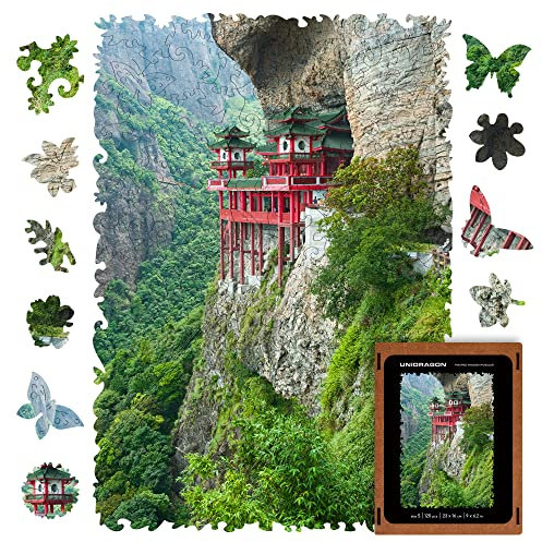 UNIDRAGON Original Wooden Jigsaw Puzzles - Nature Soaring Temple, 125 pcs, Small 9x6.2, Beautiful Gift Package, Unique Shape Best Gift for Adults and Kids