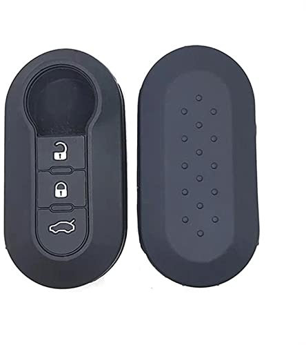 SILUOHAKE Cover Chiave Fiat in silicone Guscio per chiavi auto Cover chiavi auto per Fiat Panda Punto 500 Bravo Grande Doublò Custodia Coprichiave (Black)