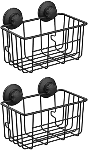 SANNO Suction Cup Shower Caddy Basket for Shampoo Combo Organizer Bathroom Basket Stainless Steel Holder for Bathroom Storage, Black