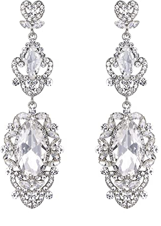 EVER FAITH Hochzeit Braut-Ohrringe für Damen Mädchen, Strass Kristall Art Deco Tropfen baumeln lange Kronleuchter Ohrringe klar Silber-Ton