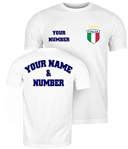 lepni.me Mens Personalised Football Jersey Italy | Your Name and Number | Italian Flag Badge | Custom T-Shirt | Football Championship (3XL White Multi Color)