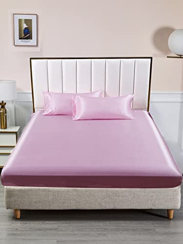 Satin Spannbettlaken 180x200 Rosa Muster Bettlaken Satin Glänzend Seide Spannbetttuch für Boxspringbett 180 x 200 Hochwertiges Uni Spannbetttücher für Hohe Matratze bis 25-30 cm
