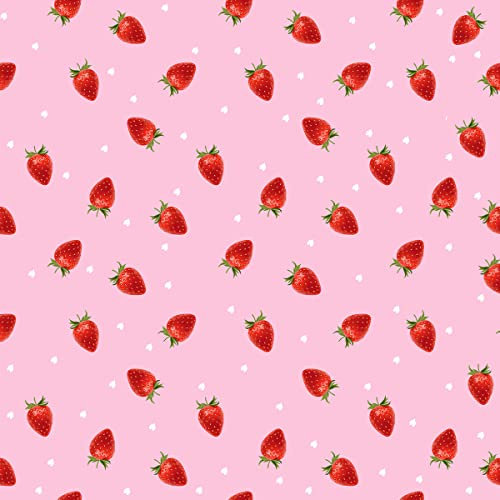 Loussiesd Kawaii Erdbeer Polsterstoff,Meterware,süßes Herz,Erdbeeren für Mädchen,Polsterstoff für Stühle,rosa Kawaii Raumdekoration,rote Früchte,dekorativer wasserdichter Outdoor Stoff,92x160cm