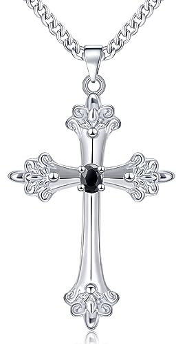 Mesovor Silberne Kreuzkette für Frauen, Verstellbare Glauben Kreuz Gott Gesegnet Anhänger Halskette | Blumen-Herz-Liebes-Ketten -Schmuck-Geschenke (Iris-Wunderschön)