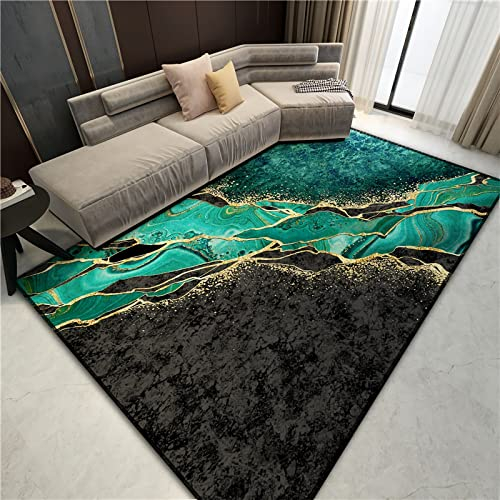 ZZBD Teppich Marmor Abstrakter Bereich Grün Blau Schwarz Gold Moderne Wohndekoration großer Teppich weich flauschig rutschfest fusselfrei Fußmatte für Wohnzimmer Küche Schlafzimmer (A, 180x240cm)