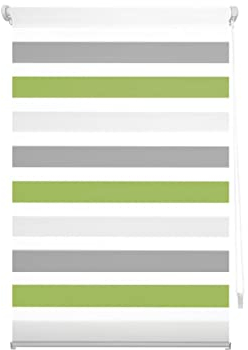Blindecor Indus Dreifarbiges Rollo ohne Bohren, Doppellagiges Rollo, dreifarbig, Tag und Nacht, Grau, Pistazie, 130 x 180 cm (B x L), Stoffgröße 127 x 175 cm