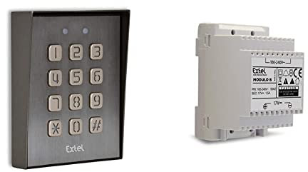 Extel - Digicode - filaire Klavy 3 Gris - Clavier à code codage fixé en saillie & Transformateur modulaire Modulo pour Visiophone 17 V - pour tableau électrique