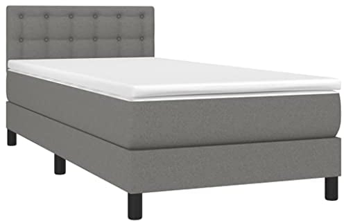 vidaXL Boxspringbett mit Matratze LED Bettgestell Einzelbett Polsterbett Bett Hotelbett Bettrahmen Lattenrost Schlafzimmerbett Dunkelgrau 100x200cm Stoff