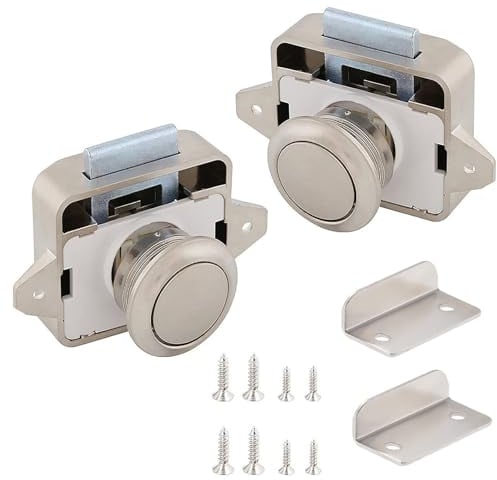 2 Stück Cabinet Push Button Lock, Push Button Catch Door Lock Metal, Verriegelung Schubladen Druckschloss, Schlüsselloses Druckknopfschloss, für Wohnmobile, Yachten