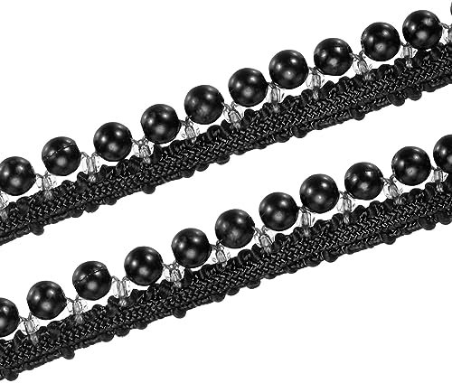 sourcing map 5 Yards Faux Pearls Lace Ribbon Pearl Bead Tassel Applique Pearl Fringe for Wedding Party Sash Ribbon Hair Clothes Decoration 13mm Wide Black