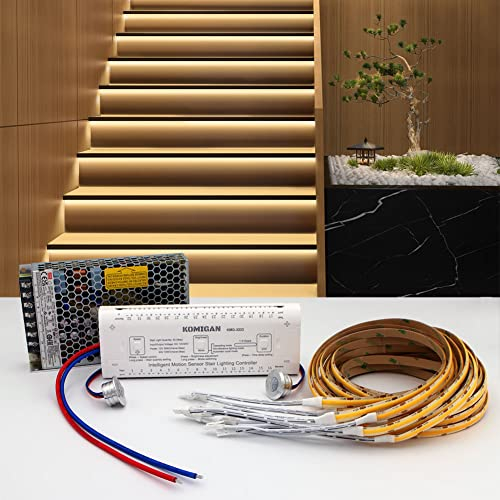 KOMIGANLED Smart Motion Sensing Treppenbeleuchtungsset KMG-3233, 100 cm langer, zuschneidbarer LED-Lichtstreifen für Innentreppen(Warmweiß 3000K, 16 Stufen)