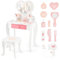 GOPLUS Kinder Schminktisch Set mit herzförmigem Spiegel, 2 in 1 Prinzessin Frisiertisch mit 10-teiliges Zubehör, Kinderschminktisch mit Schublade & Hocker, Schminkkommode für Kleinkinder ab 3